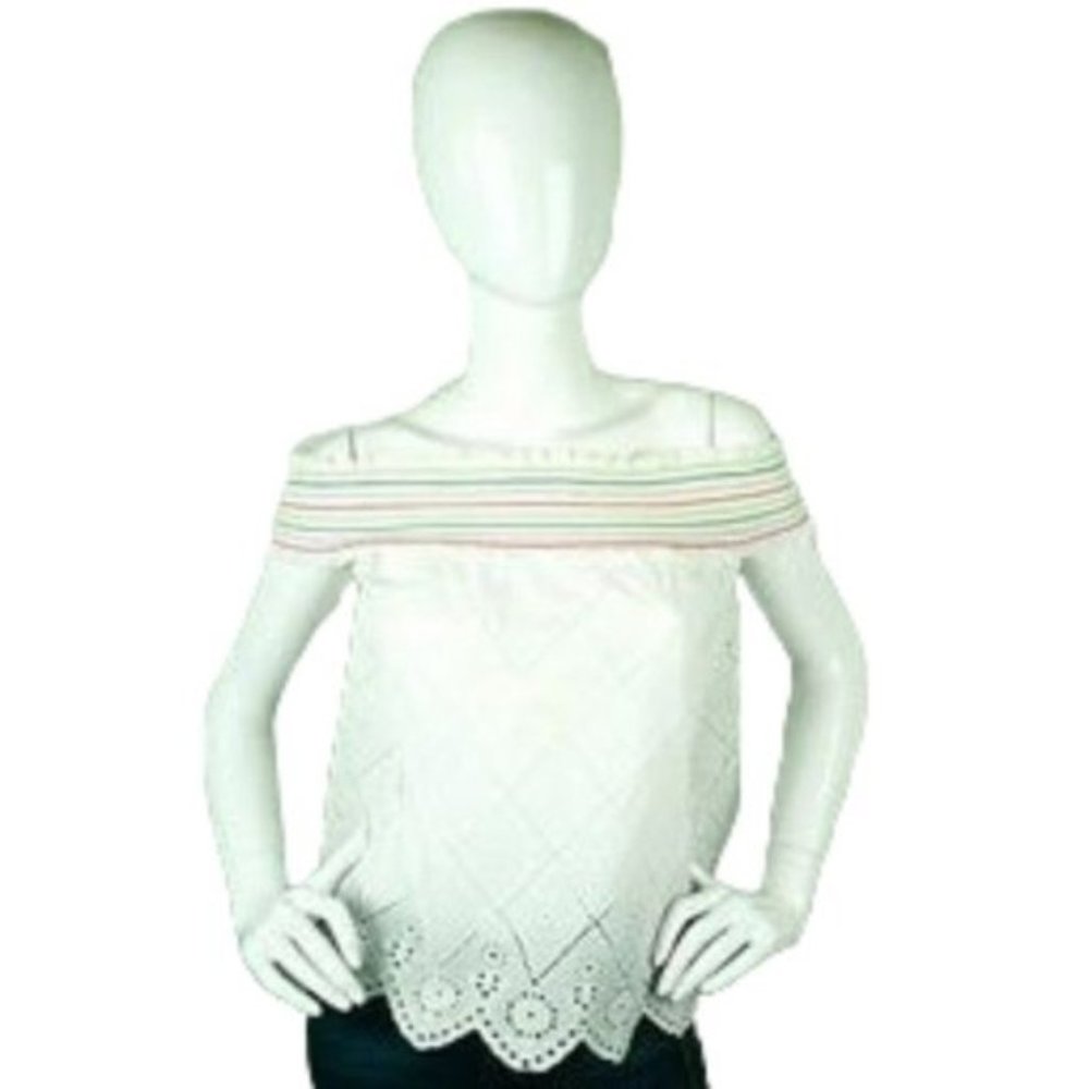 Rocks And Indigo Eyelet Off The Shoulder Top In White Sizes Medium And Large